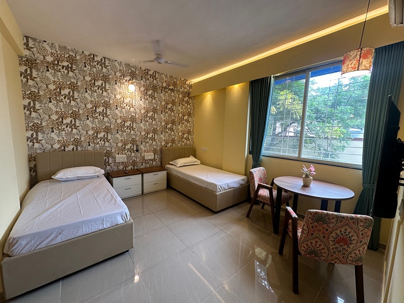 Modern interior hallway with entertainment area